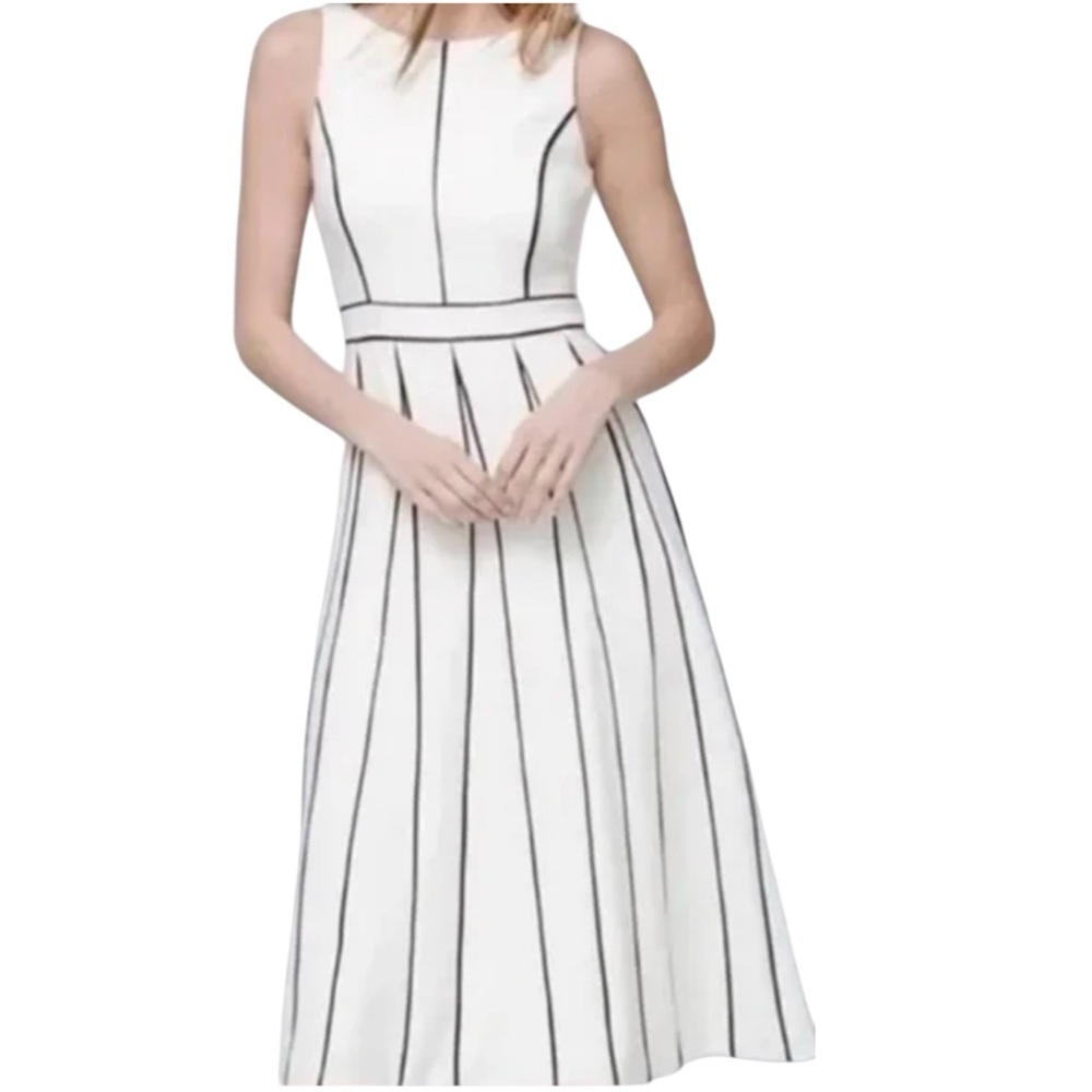 White House Black Market White Maxi Dress with Black Pinstripe Accents